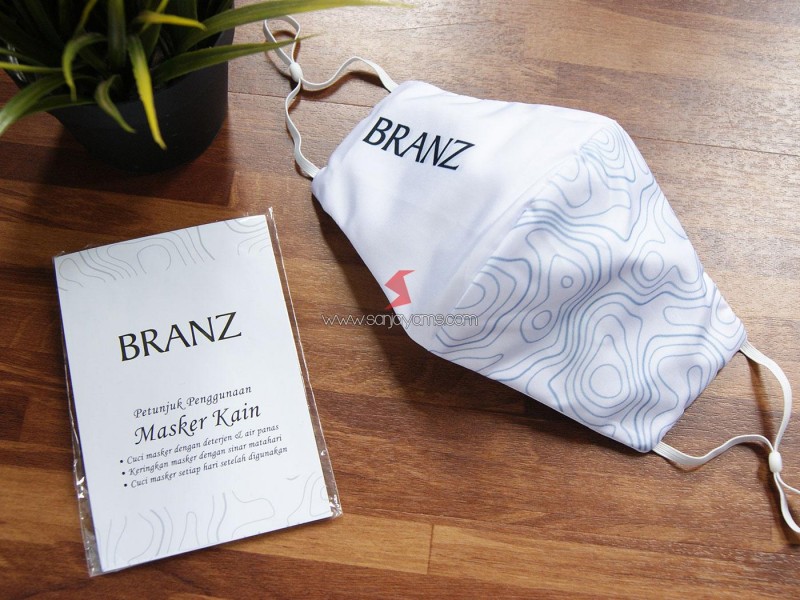 Cetak Masker Kain Printing Branz dengan Stopper