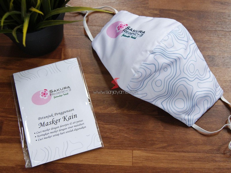 Cetak Masker Kain Printing Premium Sakura dengan Stopper