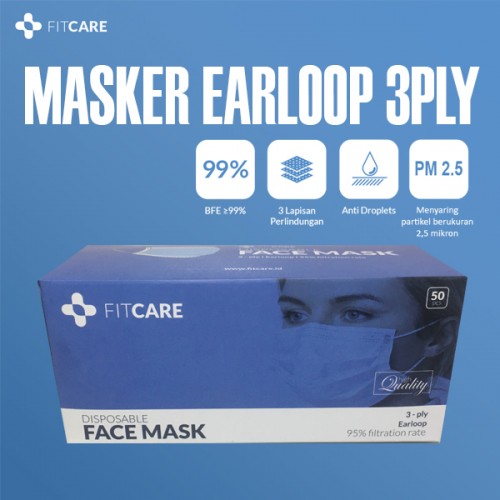 Masker Earloop, Masker 3ply, Masker Fitcare, Masker Anti Virus, Masker Sekali Pakai,