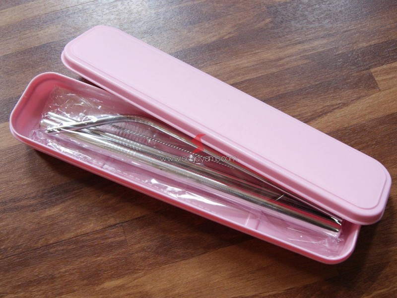 Sedotan Stainless Packing box warna pink