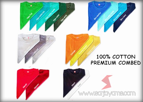 Pilihan warna Kaos, bahan Cotton Combad 24s