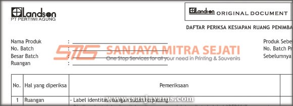 Form Daftar Kesiapan Ruang PT Pertiwi Agung